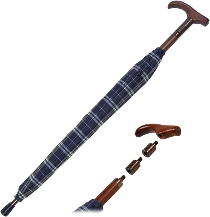 iX-brella Stützschirm höhenverstellbar mit Holzgriff - Karo blau, Karo Blau