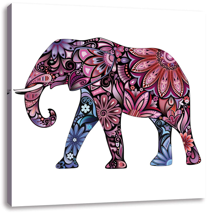 Elefant mit Ornamenten, Format: 70x70 auf Leinwand, XXL riesige Bilder fertig gerahmt mit Keilrahmen