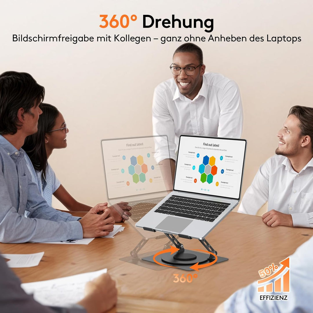 TECKNET 360° Laptop Ständer Höhenverstellbar, Verstellbarer Notebook Halterung aus Metall mit Doppel