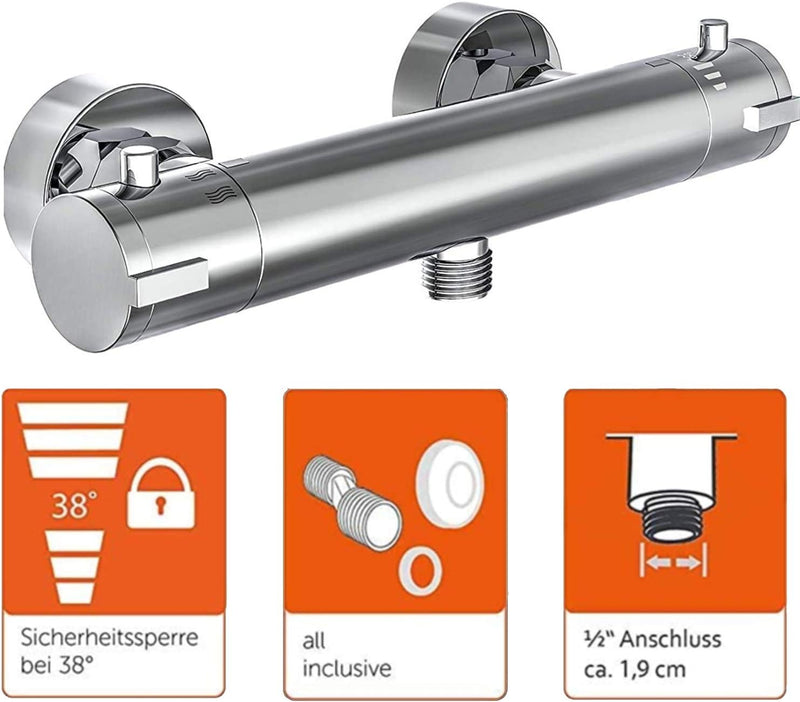 JOHO VC-3030-ABLAGE CP Duschset Regendusche, Chrom & EISL CLAUDIO, Mischbatterie mit Thermostat, The
