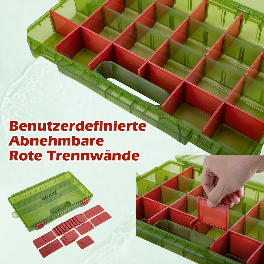 Goture Verdickte Köderbox Angeln 3700 - Transparente Angelbox mit Messlineal, Verstellbaren Trennwän