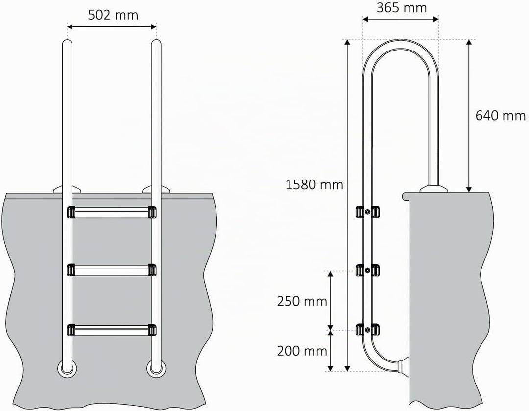 Zelsius V2A Edelstahl Poolleiter mit 3 Stufen | 50,2 x 36,5 x 158 cm - Silber | mit Rutschsicherung