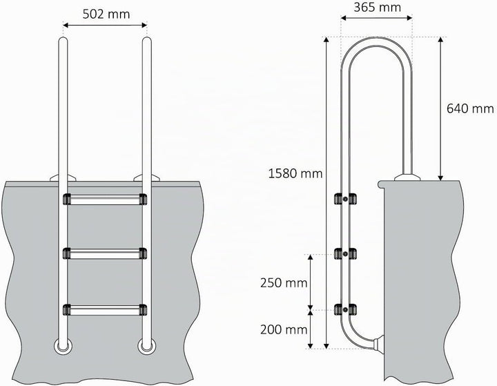 Zelsius V2A Edelstahl Poolleiter mit 3 Stufen | 50,2 x 36,5 x 158 cm - Silber | mit Rutschsicherung