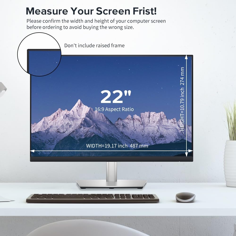 MOBDIK Abnehmbarer Computer Blickschutzfolie 22 Zoll für 16:9 Monitor, Anti Glare Blaulicht Filter,