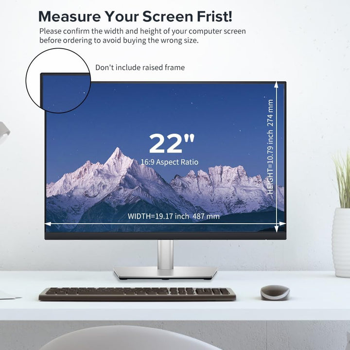 MOBDIK Abnehmbarer Computer Blickschutzfolie 22 Zoll für 16:9 Monitor, Anti Glare Blaulicht Filter,