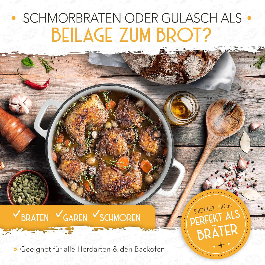 KRUSTENZAUBER Gusseisen Topf Brot backen emailliert inkl. Gärkorb - 26cm Emaille-Topf samt Zubehör -