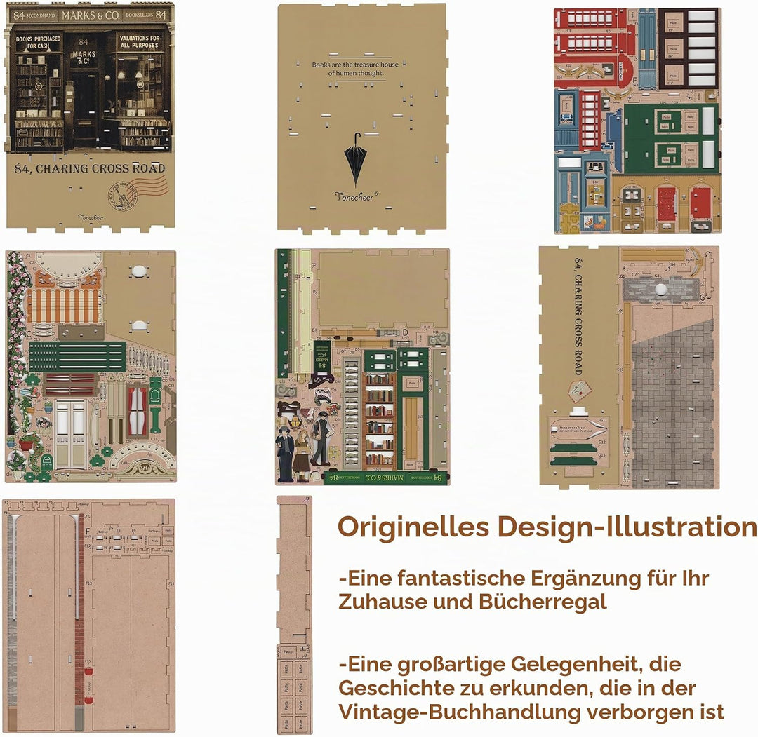 Tonecheer DIY Book Nook Kit Modellbausatz 3D Puzzle aus Holz für Erwachsene zum Baue Puppenhäuser Ha