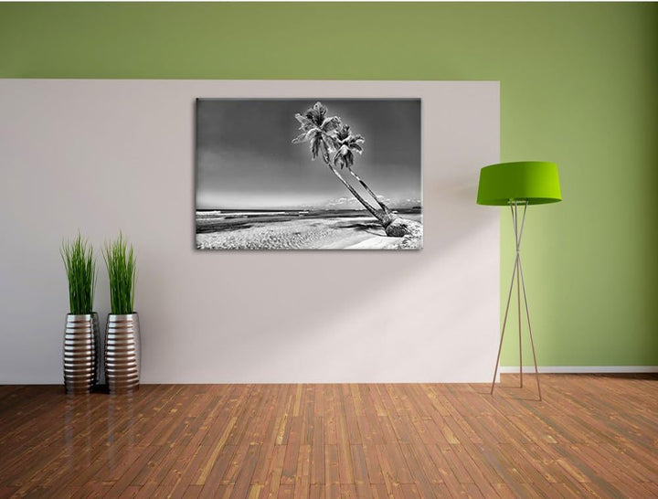 Pixxprint Palmen am Strand als Leinwandbild/Grösse: 100x70 cm/Wandbild/Kunstdruck/fertig bespannt, 1