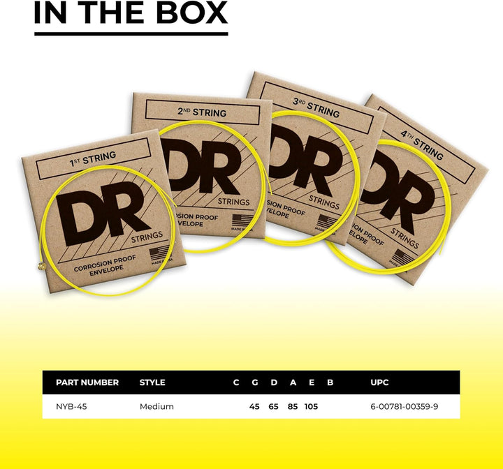 DR Strings NYB-45 Gitarrensaiten für Bassgitarre, HI-DEF Neon