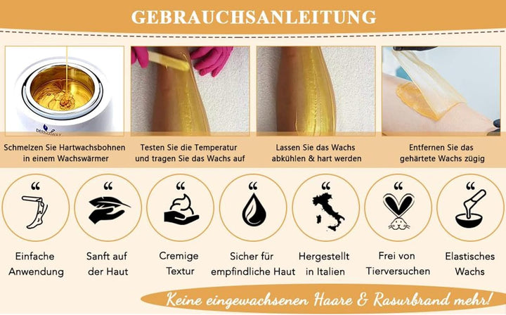 Dermawax 1 kg Gold Waxing Perlen- Professionelle Heisswachs Wachsperlen zur Haarentfernung- Anwendun