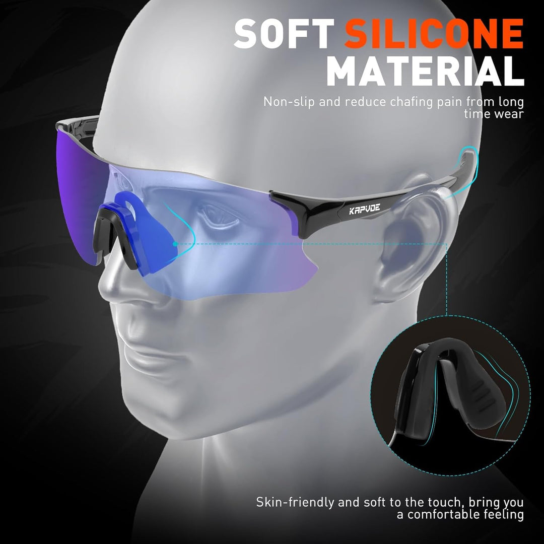 KAPVOE Sportbrille Selbsttönend Fahrradbrille Herren MTB Brille Klar Radbrille Damen Rennrad Sonnenb