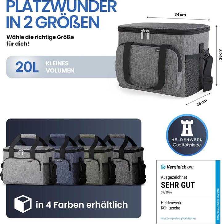 HELDENWERK Kühltasche für Essen &amp; Getränke - Isolierte Thermotasche auslaufsicher &amp; wasserdicht - Fr