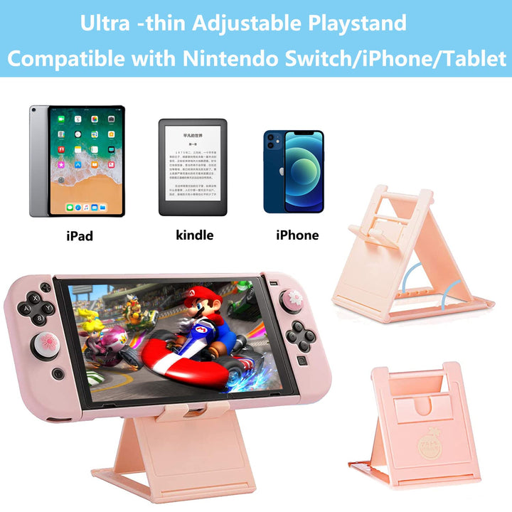 OLDZHU Rosa Reisezubehör Set Kompatibel mit Nintendo Switch,10 in 1 mit Rosa Tragetasche für die Swi