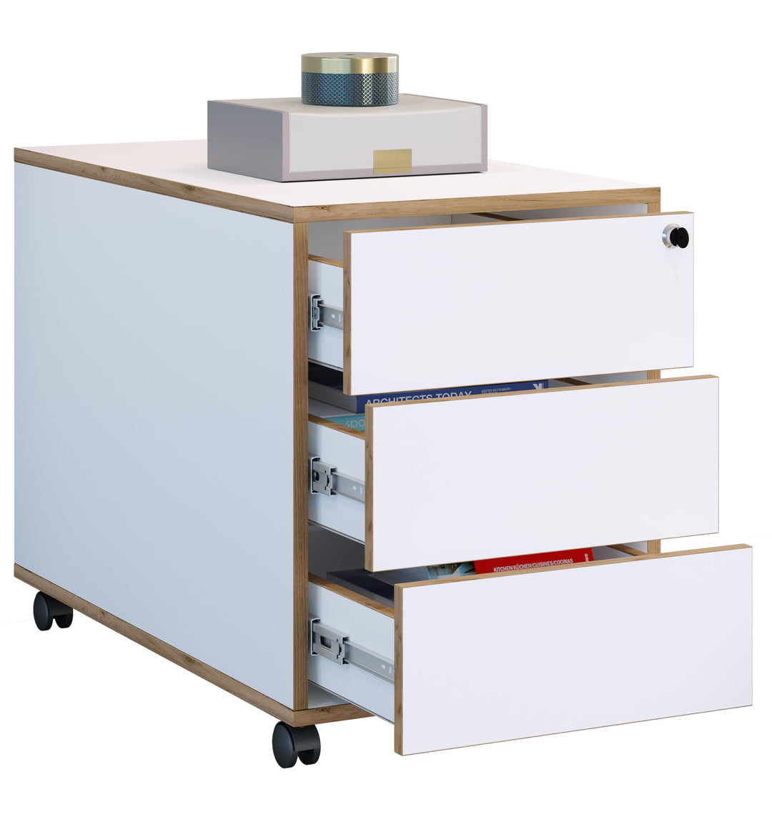 VCM Rollcontainer Beistellcontainer Bürocontainer Rollen rollbar anschliessbar Salia 3 Schublade Tie