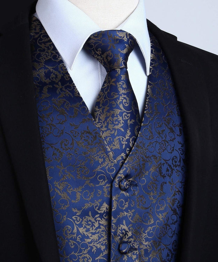 HISDERN Herren Weste Paisley Floral Jacquard Krawatte Einstecktuch Taschentuch Weste Anzug Set S Nav