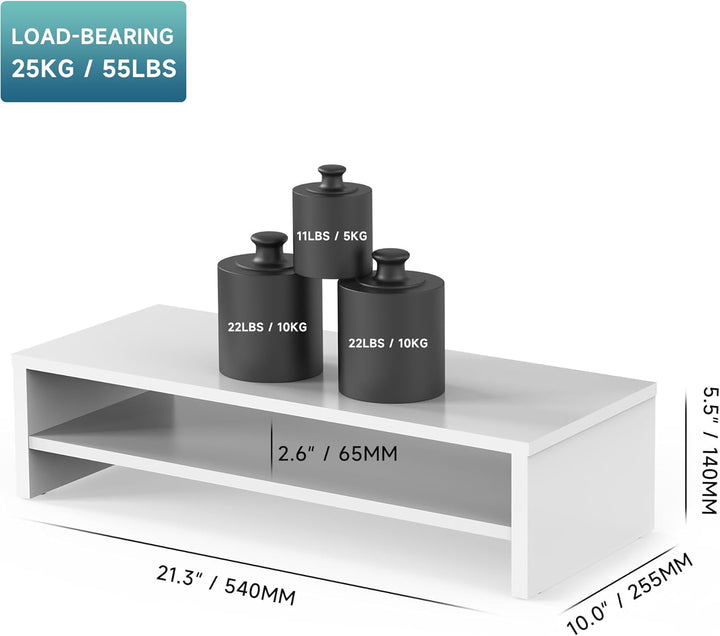 FITUEYES Monitorständer mit 2 Ebenen, 54 x 25,5 cm, Grosser Computer-Laptop-Ständer mit Stauraum für