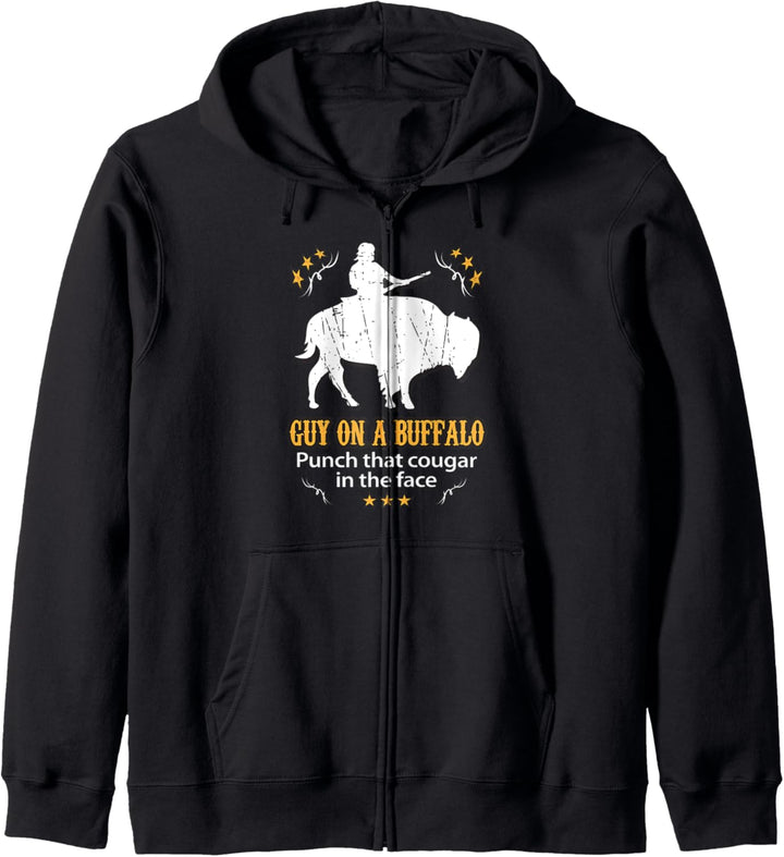 Kerl auf einem Büffel ~ Punsch, dass Cougar ins Gesicht Kapuzenjacke