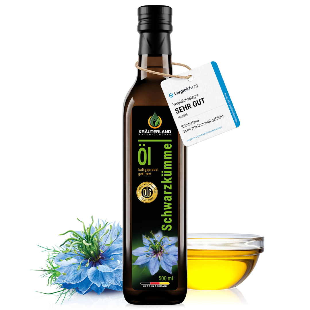 Kräuterland Schwarzkümmelöl 500ml, gefiltert, 100% Nigella Sativa, ohne Zusatz von Aromen-, Farb- &