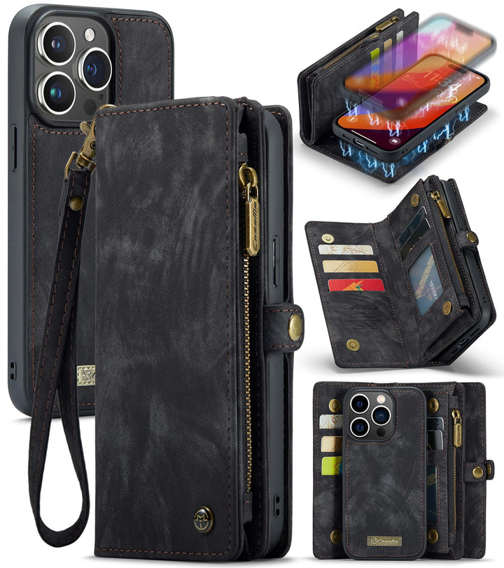 UFinetech für iPhone 15 Pro Hülle, Flip Leder TPU Stossfest Kartenfach Tasche Handyhülle für iPhone