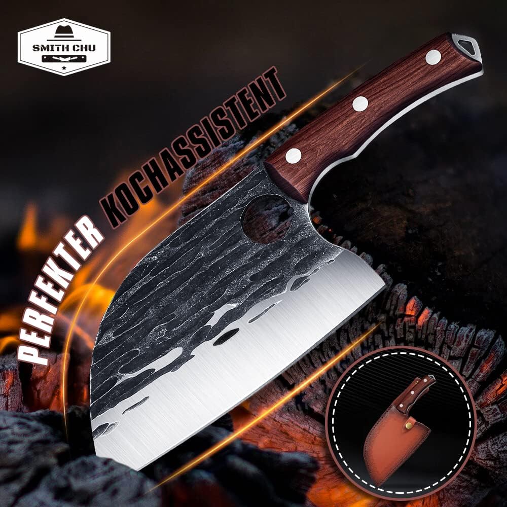 SMITH CHU Hackmesser Serbisches Metzgermesser Handgeschmiedetes Kochmesser Küchenmesser Fleischerbei