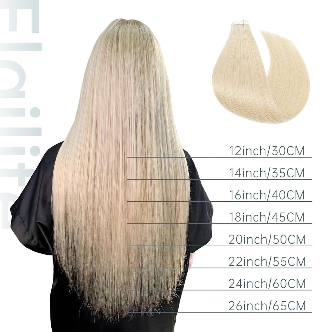 Elailite Echthaar Extensions Tape in Extensions 20 Stück 50g/set, Glattes Haarverlängerungen 60cm 