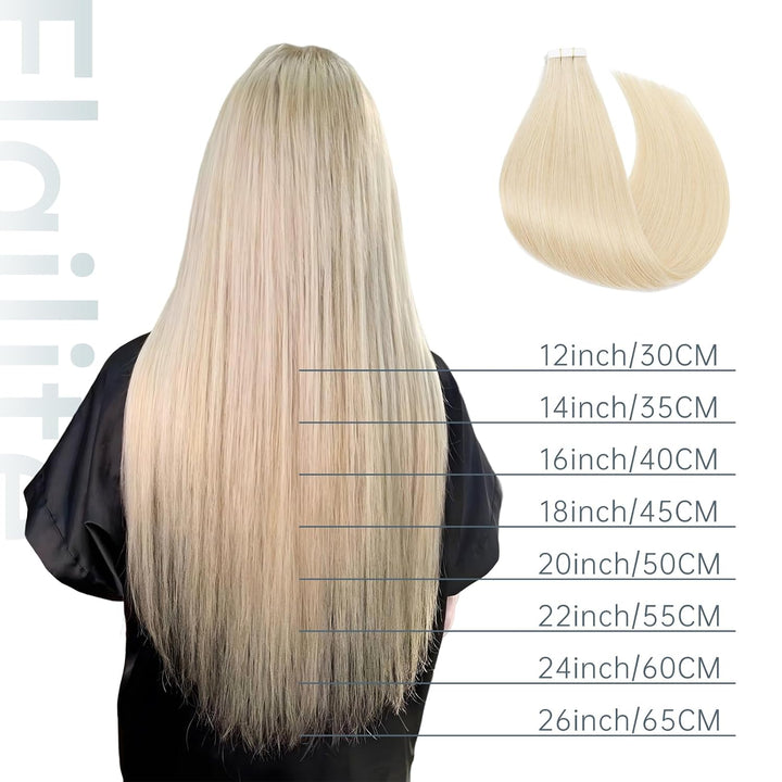 Elailite Echthaar Extensions Tape in Extensions 20 Stück 50g/set, Glattes Haarverlängerungen 60cm 