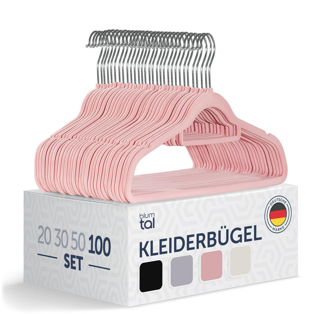 Blumtal Kleiderbügel Samt 100 Stück - Bügel Samt 360° drehbar und belastbar - Bügel Kleider platzspa