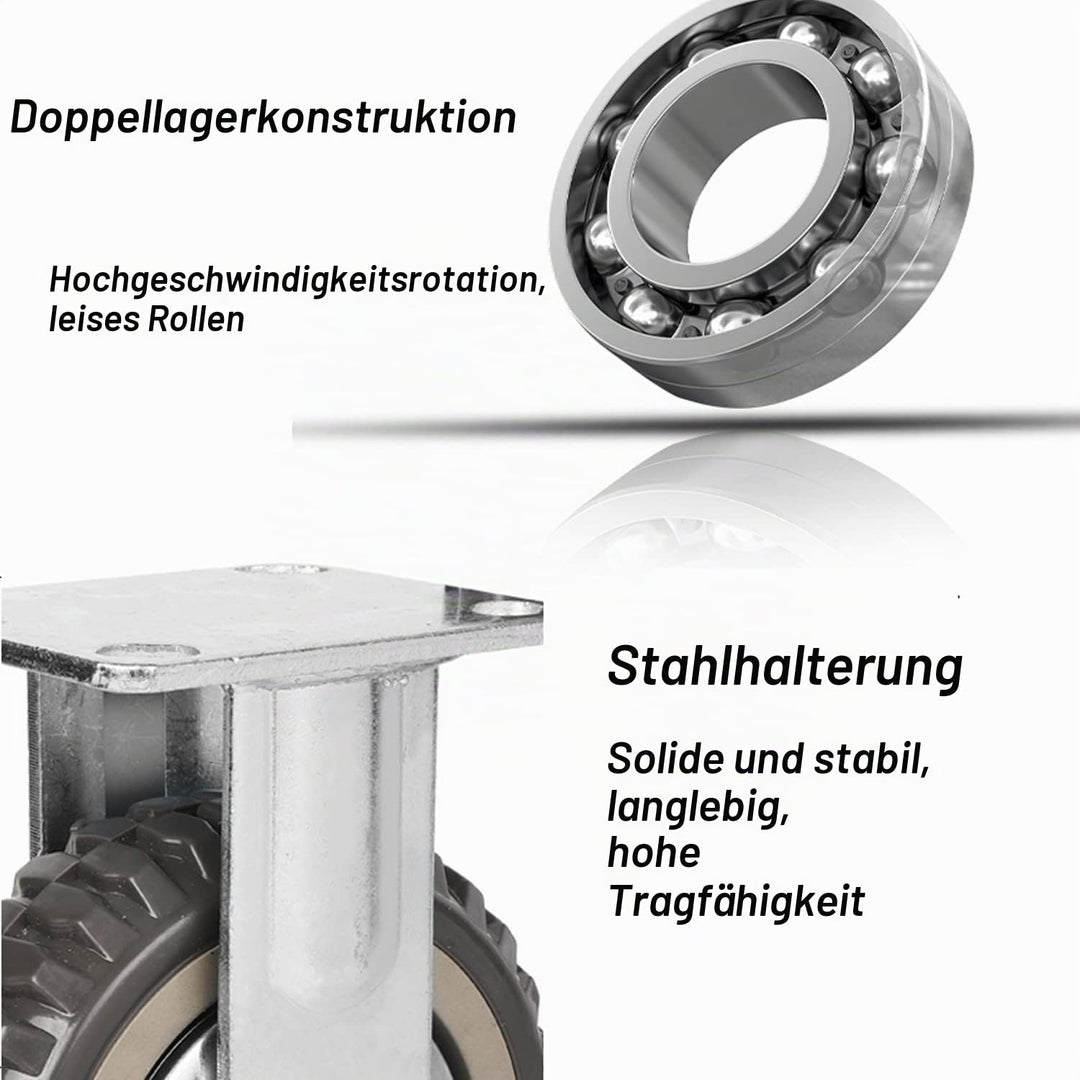 uyoyous 4PCS Schwerlastrollen 150mm Transportrollen Möbelrollen 2 Vollgummi Rollen mit Bremse 360°Gr