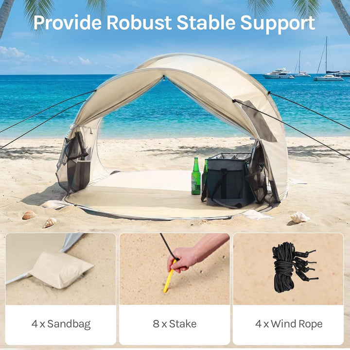 Wolfwise Pop Up Strandmuschel für 4 Personen, Sofort Aufbau, UV-Schutz 50+, Wasserabweisend, Belüfte