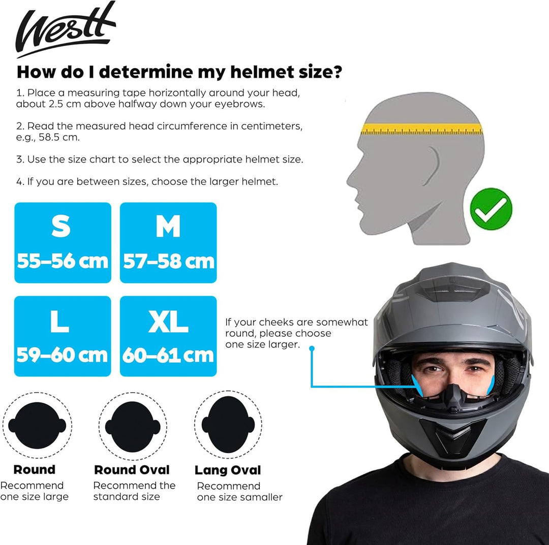 Westt Klapphelm Flip up Motorradhelm Integralhelm Herren Damen mit verstärktem Kinnschutz Chopper Mo