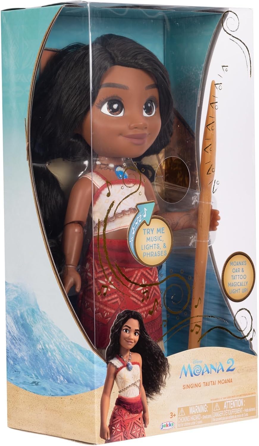 Disney Vaiana 2 Sängerin Vaiana 35 cm Puppe mit Ruder, Offiziell Jakks Pacific, Beinhaltet EIN leuch