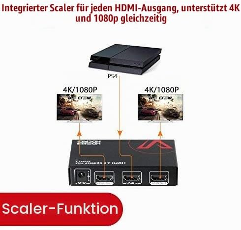 AV Access 1 in 2 Out UHD 4K@60Hz 1080p@120Hz HDMI 2.0 Splitter mit Auto Downscaling,18Gbps Zero Late