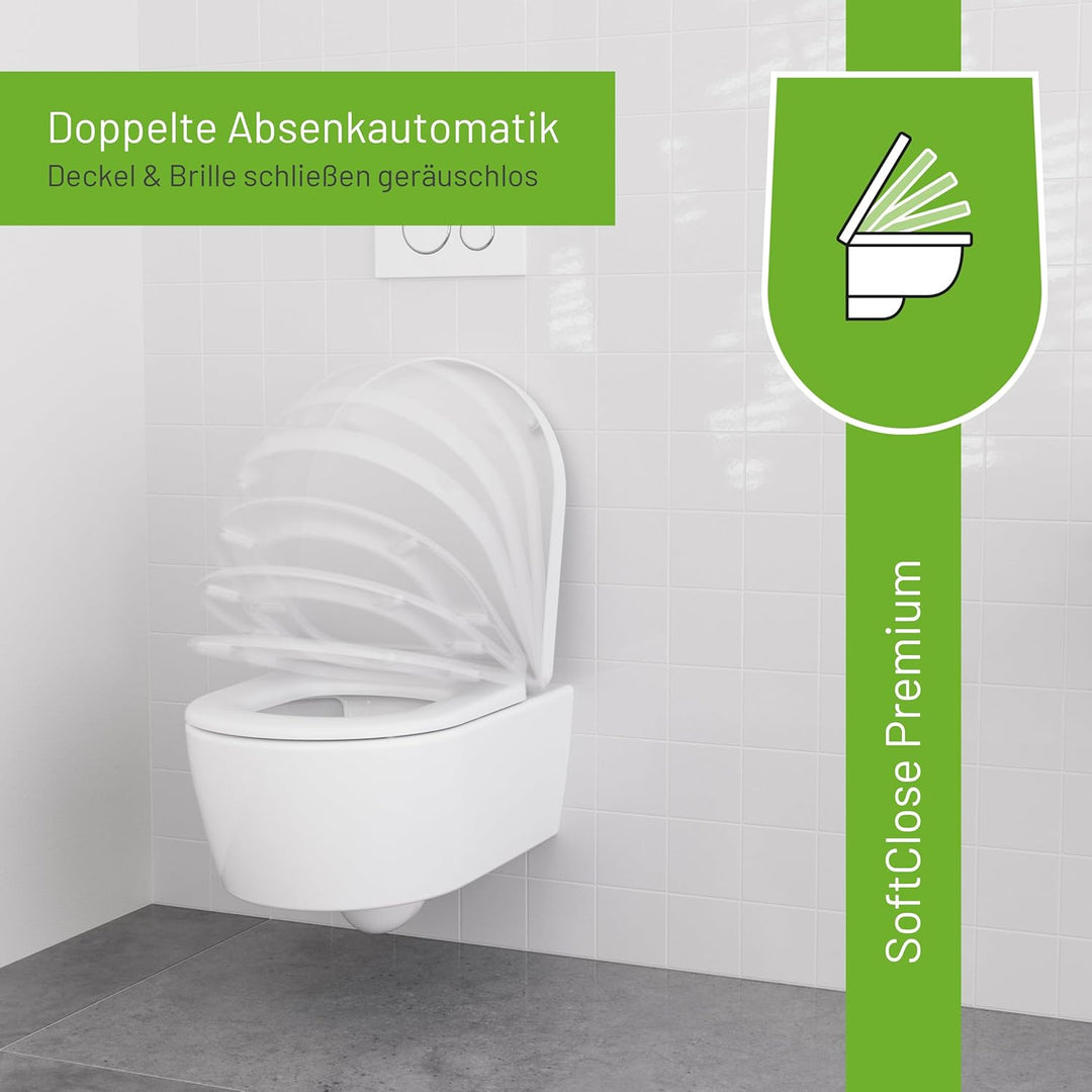 LUVETT® WC-Sitz inkl. 3 Edelstahl Montagelösungen &amp; Absenkautomatik Softclose, Made in EU, antibakte