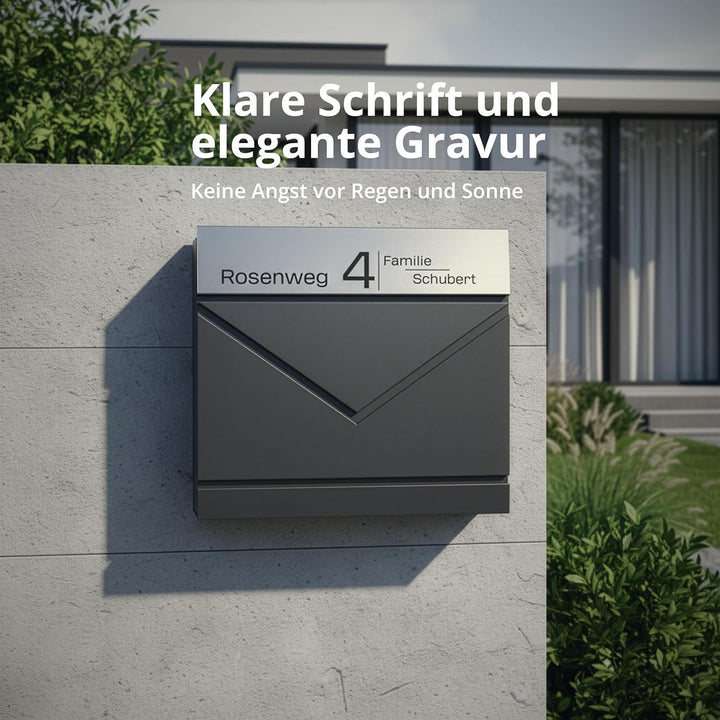 Grafner Premium Briefkasten personalisiert, RAL7016 mit Zeitungsfach und 2 Schlüssel, moderner Postk