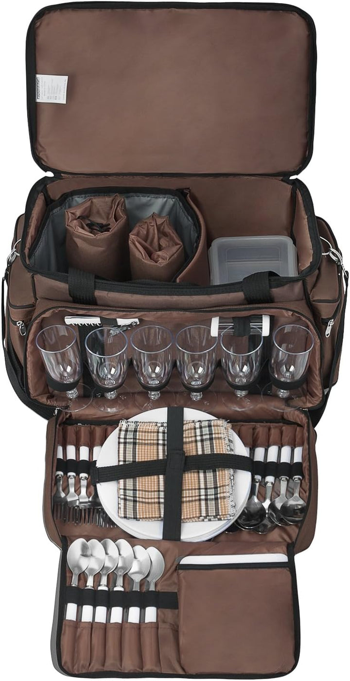 anndora XXL Picknicktasche 6 Personen braun - Vollausstattung 57 Teile Braun Hellblau