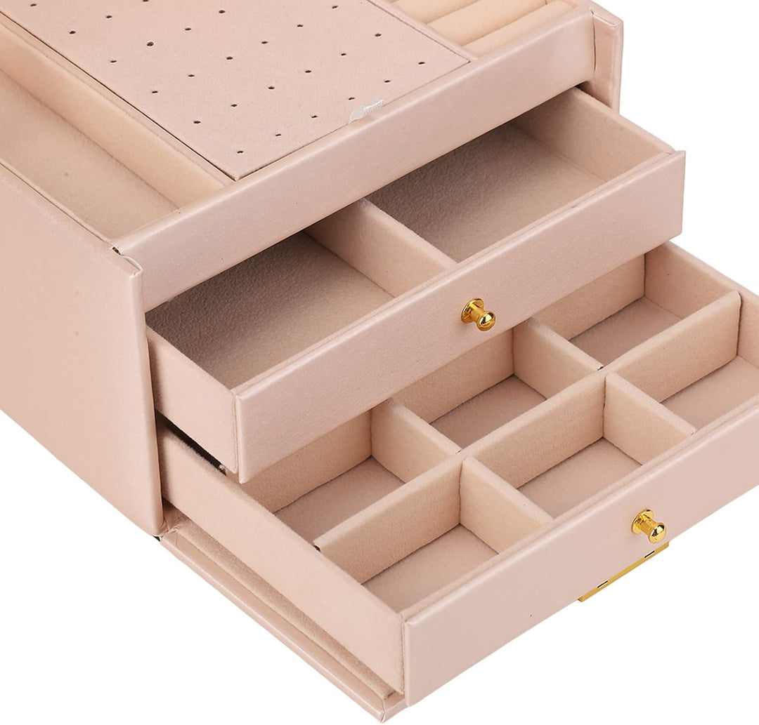 Juwelier Organizer Box, 3 Schichten Stauraum, PU -Ledermaterial mit Wichtigen Kleinen Schmuckschacht