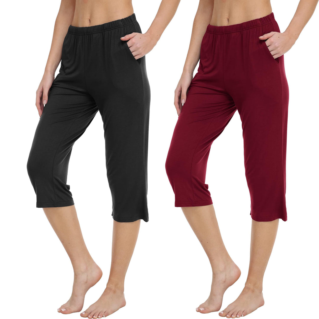 MoFiz Damen Schlafanzughose 3/4 Lang Schlafhose Modal Nachtwäsche Weich Pyjamahose Freizeithose mit