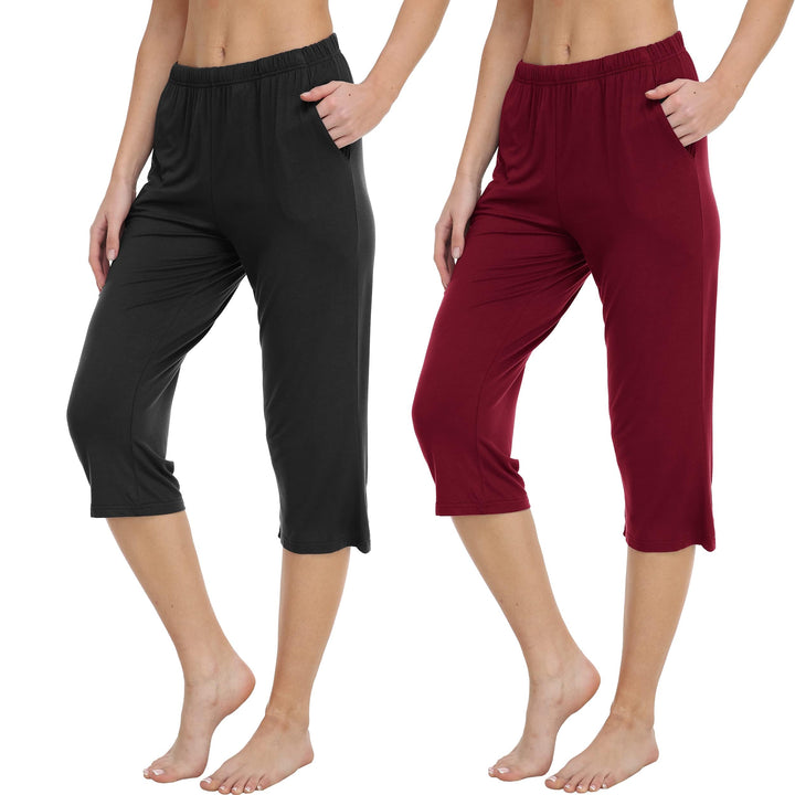 MoFiz Damen Schlafanzughose 3/4 Lang Schlafhose Modal Nachtwäsche Weich Pyjamahose Freizeithose mit