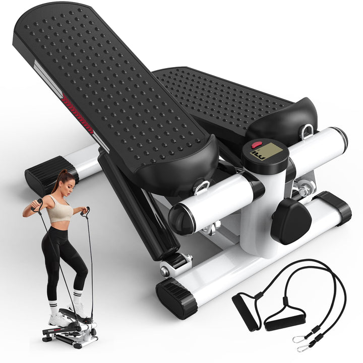 ST1 Mini-Stepper für Zuhause, 2-in-1 Up-Down Swing Stepper mit Power Ropes, LCD-Display, Einstellbar
