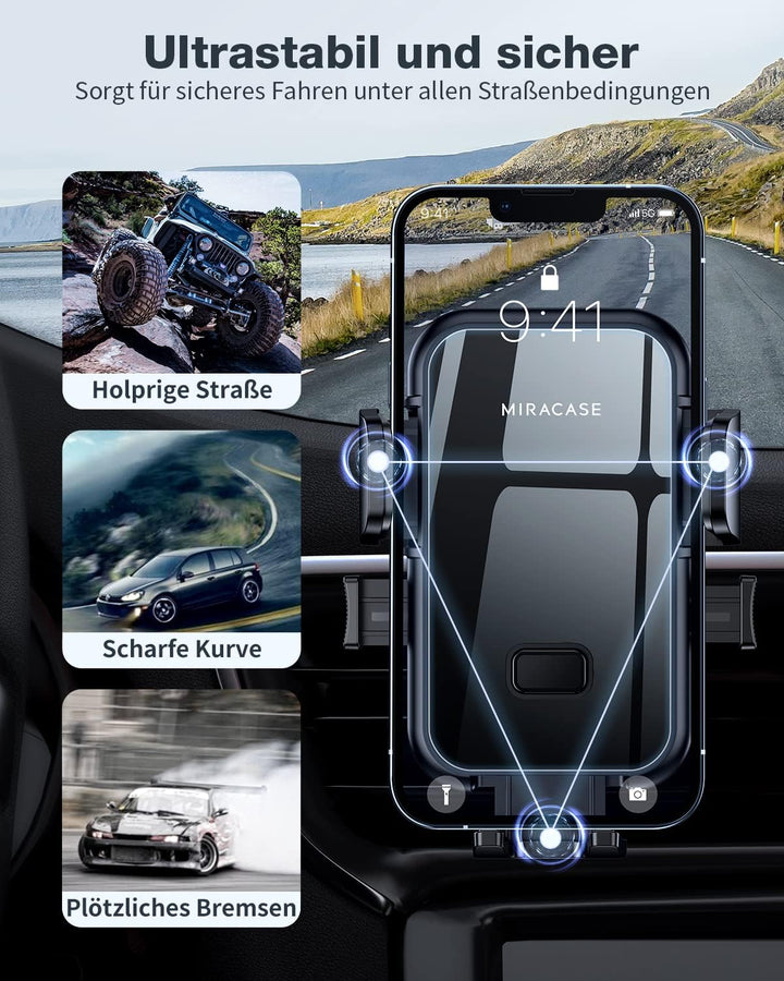 Miracase Handyhalterung Auto Lüftung mit EIN-Knopf-Release [Doppelt Stabiler Hakenclip] 360° Drehung