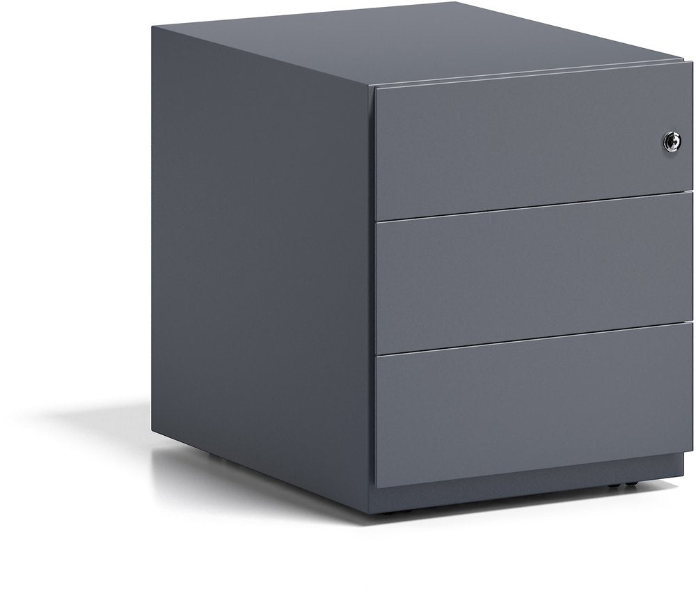 BISLEY Rollcontainer Note mit Griffleiste, 3 Universalschubladen, Metall, 634 Anthrazitgrau, 56.5 x
