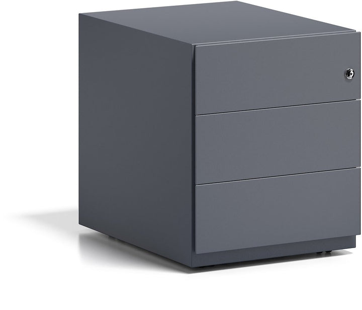 BISLEY Rollcontainer Note mit Griffleiste, 3 Universalschubladen, Metall, 634 Anthrazitgrau, 56.5 x