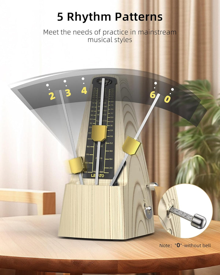 LEKATO Mechanisches Metronom mit metallenes Getriebe, Universales Metronom mit Glocke für Klavier Gi