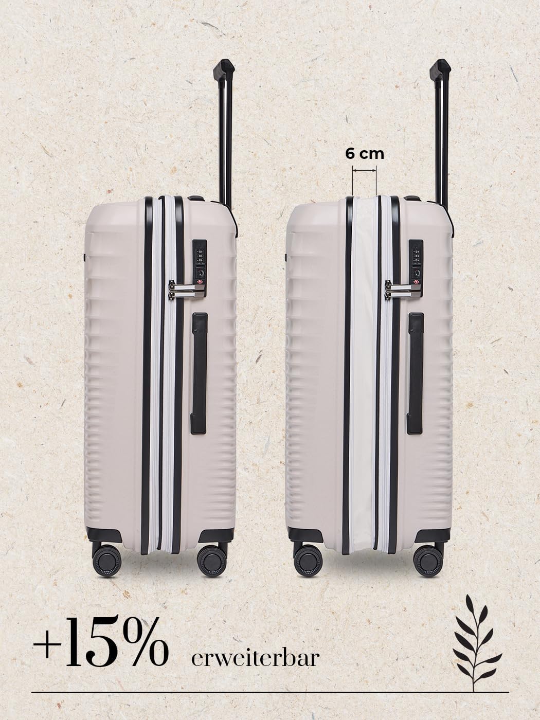 Eco Edition Mittelgrosser Hartschalen Koffer nachhaltig | Trolley 44 x 26 x 67 cm mit Dehnfalte von