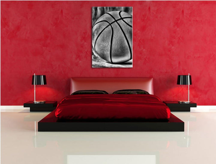 Pixxprint Monocrome, Basketball schwarzer Hintergrund, Format: 100x70 auf Leinwand, 100x70