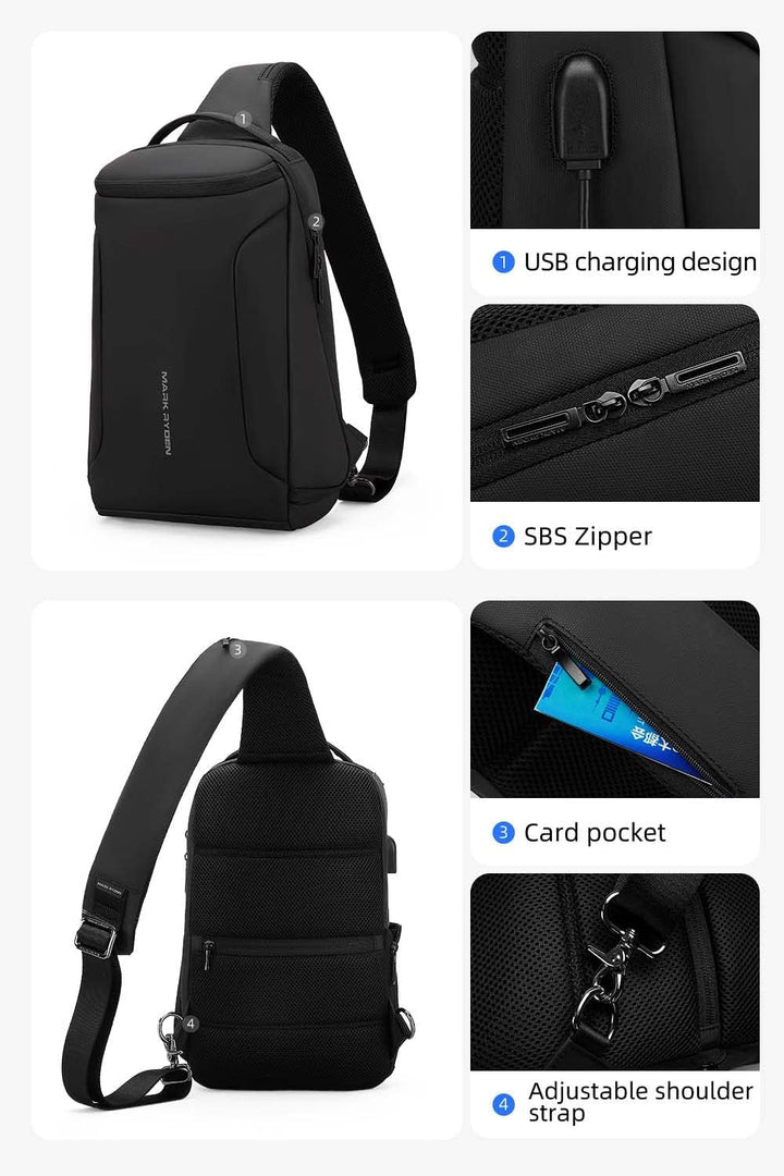 MARK RYDEN Schultertasche wasserdicht Large Shoulder Chest Crossbody-Tasche Leichter, lässiger Tages