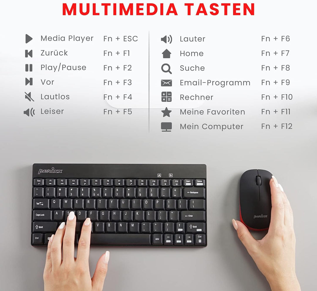 Perixx PERIDUO-712, Kabelloses Mini Tastatur und Maus Set - Minigrösse - mit Nano Receiver - 2.4Gh -