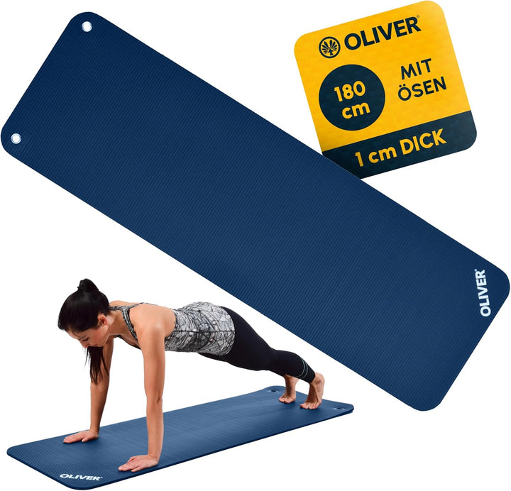 Oliver Gymnastikmatte mit Ösen 180 x 60 x 1 cm Yogamatte Pilates Fitnessmatte Gymnastikmatte rot gra