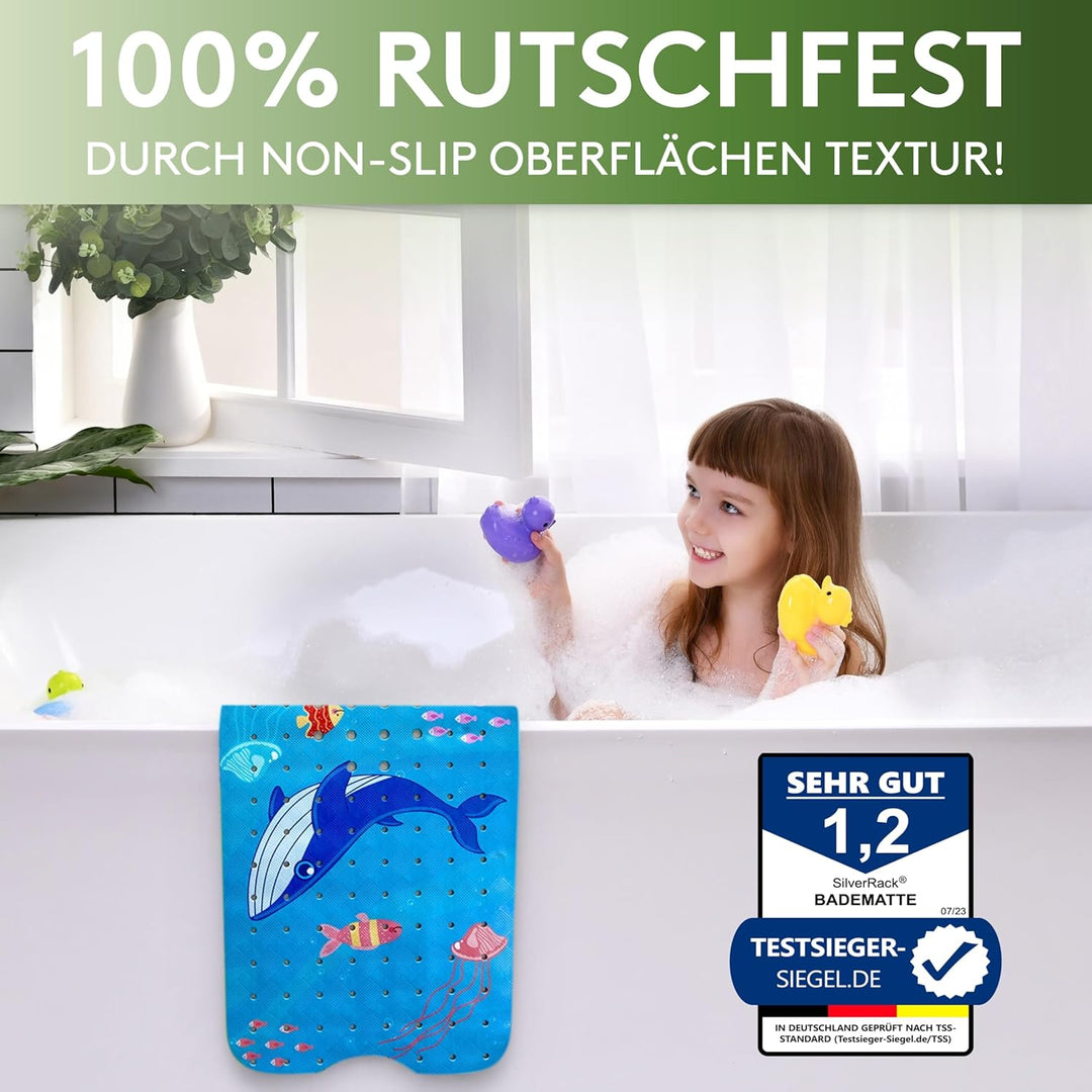 SilverRack Kinder Badewannenmatte 100x40 cm (Wal Welle Motiv) - Antirutschmatte Badewanne BPA frei f