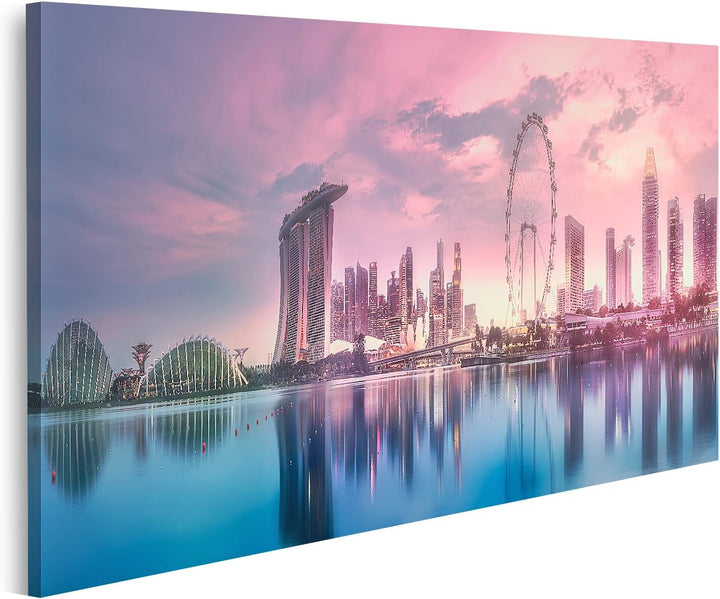 islandburner Bild auf Leinwand Lila Malerischer Sonnenuntergang Marina Bay Skyline Singapur Bilder W